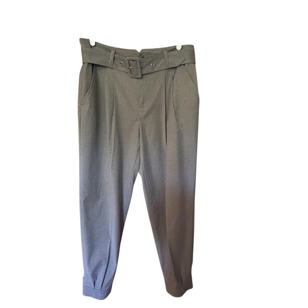 DKNY Women’s Pleated Belted Pants Trousers Ankle Size 10 Gray Career Preppy